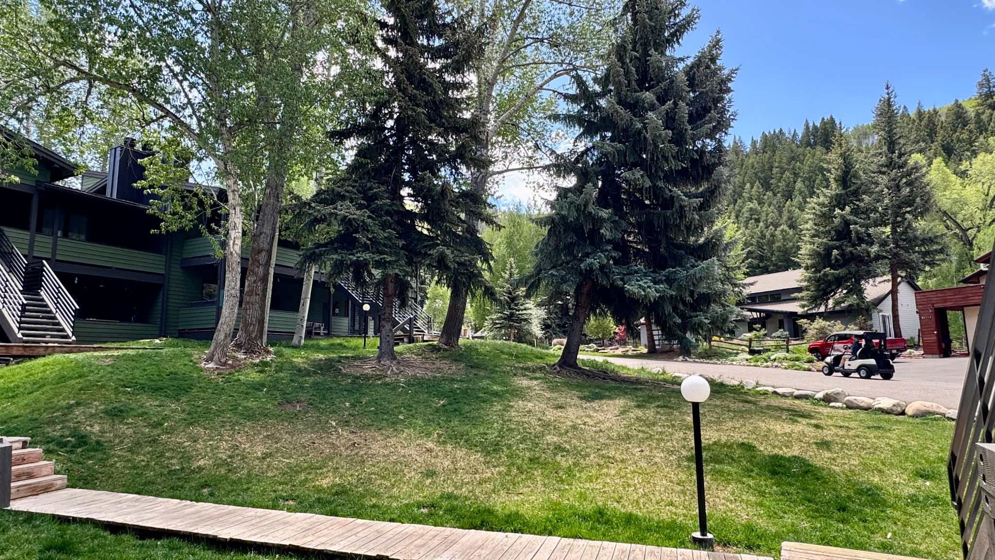 View from the deck looking east across the landscaped Building H setting.